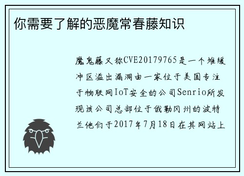 你需要了解的恶魔常春藤知识 